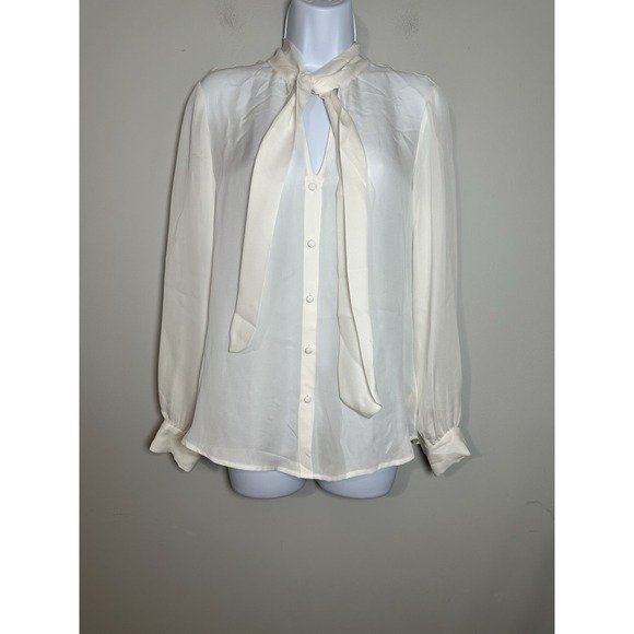 L'AGENCE 100% Silk Tie-Neck Blouse in Ivory - Size XS ‎ Collarless Bow Front